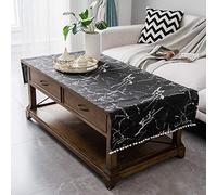 FDY MY Coffee Table Cover with Pockets and Pompom Tassel Cotton Linen Coffee Table Cloth for Living Room Anti-Wrinkle Washer Dryer Fridge Top Dust Cover (Black Marble, 24" x 63")