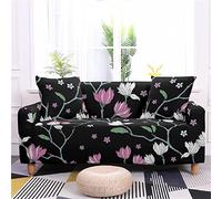 FDZYHI High Stretch Duck Egg Blue Geometric Sofa Cover for 3 Seater | Non-Slip Polyester Spandex Couch Protector with Elastic Bottom(Black Pink Flower,145-185cm)