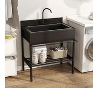 Fdzylyg Portable Outdoor Sink,Stainless Steel Kitchen Sink,Free Standing Single Bowl Utility Commercial Sinks,with Storage Shelf,Drainer Kit,for Restaurant Hotel Bar Garage Camping(74x51x94cm)