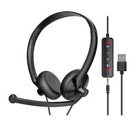 FEABASK USB Headset with Microphone for PC Laptop - Wired Computer Headphones with Noise Cancelling Microphone for Home Office Online Class Skype Zoom Meetings,in Line Mute Controls