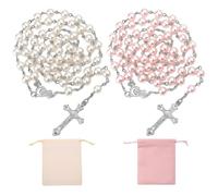 Fealkira 2 Rosary Necklace Catholic Bible Prayer Beads with Retro Cross