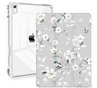 Feams Case for iPad 10th Generation 10.9 Inch Case, Slim Lightweight Trifold iPad 10.9 Case Clear Back Transparent Cover with Pencil Holder & Auto Sleep/Wake for iPad 10th Gen 2022, White Flower