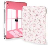 Feams Case for iPad (A16) 11th Generation, 11" 2025, iPad 10th Generation 10.9" 2022, Transparent Back Cover with Pencil Holder and Auto Sleep, Pink Floral Pattern