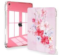 Feams Case for iPad A16 11th Generation 11 Inch 2025, iPad 10th Generation 10.9 Inch 2022 Case Clear Back Cover with Pencil Holder & Auto Sleep, Pink Bouquet