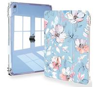 Feams Case for iPad (A16) 11th Generation 11 Inch 2025, iPad 10th Generation 10.9 Inch 2022, Slim iPad A16 Case Clear Back Cover with Pencil Holder & Auto Sleep, Blue Flower