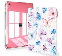 Feams Case for iPad (A16) 11th Generation 11 Inch 2025, iPad 10th Generation 10.9 Inch 2022, Slim iPad A16 Case Clear Back Cover with Pencil Holder & Auto Sleep, Pink Blue Butterflies