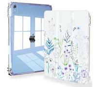 Feams Case for iPad (A16) 11th Generation 11 Inch 2025, iPad 10th Generation 10.9 Inch 2022, Slim iPad A16 Case Clear Back Cover with Pencil Holder & Auto Sleep, Elegant Flowers
