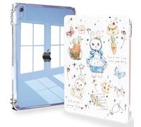 Feams Case for iPad (A16) 11th Generation 11 Inch 2025, iPad 10th Generation 10.9 Inch 2022, Slim Tri-Fold Stand Clear Back Cover with Pencil Holder & Auto Sleep, Cute Bunny with Blue Bow
