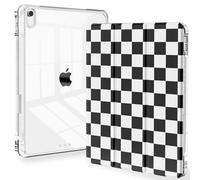 Feams Case for iPad (A16) 11th Generation 11 Inch 2025, iPad 10th Generation 10.9 Inch 2022, Slim Tri-Fold Stand Clear Back Cover with Pencil Holder & Auto Sleep, Black Checkered