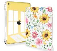 Feams Case for iPad (A16) 11th Generation 11 Inch 2025, iPad 10th Generation 10.9 Inch 2022, Slim Tri-Fold Stand Clear Back Cover with Pencil Holder & Auto Sleep, Sunflower