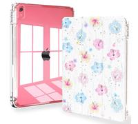 Feams Case for iPad (A16) 11th Generation 11 Inch 2025, iPad 10th Generation 10.9 Inch 2022, Slim Tri-Fold Stand Clear Back Cover with Pencil Holder & Auto Sleep, Hibiscus
