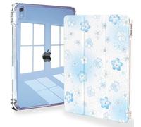 Feams Case for iPad (A16) 11th Generation 11 Inch 2025, iPad 10th Generation 10.9 Inch 2022, Slim Tri-Fold Stand Clear Back Cover with Pencil Holder & Auto Sleep, Cute Blue Flower