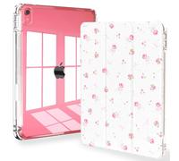 Feams Case for iPad (A16) 11th Generation 11 Inch 2025, iPad 10th Generation 10.9 Inch 2022, Slim Tri-Fold Stand Clear Back Cover with Pencil Holder & Auto Sleep, Pink Bow Rose