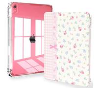 Feams Case for iPad (A16) 11th Generation 11 Inch 2025, iPad 10th Generation 10.9 Inch 2022, Slim Tri-Fold Stand Clear Back Cover with Pencil Holder & Auto Sleep, Girly Checkered Flower