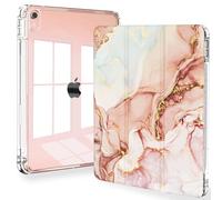 Feams Case for iPad Air 11-inch M2 (2024) / iPad Air 5th Generation, Clear Back with Auto Sleep & Pencil Holder, Pink Marble
