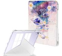 Feams Case for iPad Air 11-inch M3 2025 / M2 2024, iPad Air 5th/4th Generation 2022/2020 10.9 Inch Y-Fold Standing Case Clear Back with Landscape Portrait Mode Pencil Holder, Purple Planet