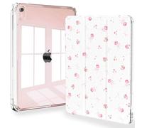 Feams Case for iPad mini 7 A17 Pro 2024/iPad Mini 6 2021, Slim Lightweight Trifold iPad mini 7 A17 Pro Case 8.3 Inch 2024 Clear Back Cover with Pencil Holder & Auto Sleep, Pink Bow Rose