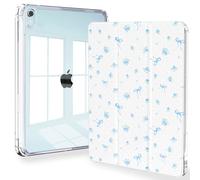 Feams Case for iPad mini 7 A17 Pro 2024/iPad Mini 6 2021, Slim Lightweight Trifold iPad mini 7 A17 Pro Case 8.3 Inch 2024 Clear Back Cover with Pencil Holder & Auto Sleep, Blue Bow Flower