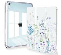 Feams Case for iPad mini 7 A17 Pro 2024/iPad Mini 6 2021, Slim Lightweight Trifold iPad mini 7 A17 Pro Case 8.3 Inch 2024 Clear Back Cover with Pencil Holder & Auto Sleep, Elegant Flower
