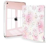 Feams Case for iPad mini 7 A17 Pro 2024/iPad Mini 6 2021, Slim Lightweight Trifold iPad mini 7 A17 Pro Case 8.3 Inch 2024 Clear Back Cover with Pencil Holder & Auto Sleep, Cute Pink Flower