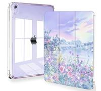 Feams Case for iPad mini 7 A17 Pro 2024/iPad Mini 6 2021, Slim Lightweight Trifold iPad mini 7 A17 Pro Case 8.3 Inch 2024 Clear Back Cover with Pencil Holder & Auto Sleep, Purple Garden