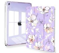 Feams Case for iPad mini 7 A17 Pro 2024, Slim Lightweight Trifold iPad mini A17 Pro Case 8.3 Inch 2024 Clear Back Transparent Cover with Pencil Holder & Auto Sleep, Purple Watercolor Flower