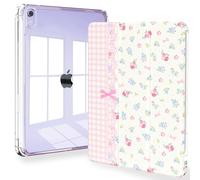 Feams Case for iPad mini 7 A17 Pro 2024, Slim Lightweight Trifold iPad mini A17 Pro Case 8.3 Inch 2024 Clear Back Transparent Cover with Pencil Holder & Auto Sleep, Girly Checkered Flower