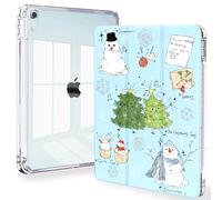 Feams Christmas Case for iPad Air 11-inch M3 2025 / M2 2024, iPad Air 5th Generation 2022 / iPad Air 4th Generation 2020 10.9 Inch Case Clear Back with Pencil Holder & Auto Sleep, Holly Jolly Snowman