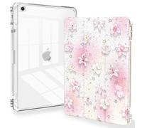 Feams for iPad 9th Generation Case, Trifold iPad 10.2 Case Clear Back Cover with Pencil Holder & Auto Sleep/Wake for iPad 9th/8th/7th Generation 2021/2020/2019, Cute Pink Flower