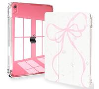 Feams for iPad A16 11th Generation 11 Inch Case 2025, iPad 10th Generation 10.9 Inch 2022, Slim Clear Back Cover with Pencil Holder & Auto Sleep, Cute Pink Bow