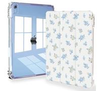 Feams for iPad A16 11th Generation 11 Inch Case 2025, iPad 10th Generation 10.9 Inch 2022, Slim Clear Back Cover with Pencil Holder & Auto Sleep, Blue Blossom