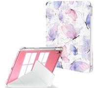 Feams for iPad (A16) 11th Generation Case 11 Inch 2025, iPad 10th Generation Case 10.9 Inch 2022, Y-Fold Standing Cover Clear Back with Portrait Landscape Mode & Pencil Holder, Pink Butterflies