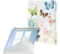 Feams for iPad (A16) 11th Generation Case 11 Inch 2025, iPad 10th Generation Case 10.9 Inch 2022, Y-Fold Standing Cover Clear Back with Portrait Landscape Mode & Pencil Holder, Colorful Butterfly