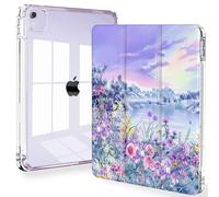 Feams for iPad Air 13 Inch Case M3 2025/M2 2024, Slim iPad Pro 12.9 Inch 6th/5th/4th Generation 2022/2021/2020 Case Clear Back Cover with Auto Sleep & Pencil Holder, Purple Garden