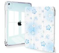 Feams for iPad Air 13 Inch Case M3 2025/M2 2024, Slim iPad Pro 12.9 Inch 6th/5th/4th Generation 2022/2021/2020 Case Clear Back Cover with Auto Sleep & Pencil Holder, Cute Blue Flower