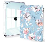 Feams for iPad Air 13 Inch Case M3 2025/M2 2024, Slim iPad Pro 12.9 Inch 6th/5th/4th Generation 2022/2021/2020 Case Clear Back Cover with Auto Sleep & Pencil Holder, Blue Flower