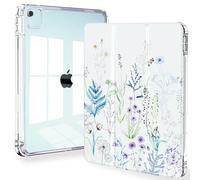 Feams for iPad Air 13 Inch Case M3 2025/M2 2024, Slim iPad Pro 12.9 Inch 6th/5th/4th Generation 2022/2021/2020 Case Clear Back Cover with Auto Sleep & Pencil Holder, Elegant Flowers