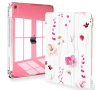 Feams iPad 10th Generation Case 10.9 Inch, Slim Lightweight Trifold Clear Back Cover With Pencil Holder & Auto Sleep/Wake for iPad 10th Gen 2022, Pink Flowers