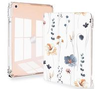 Feams iPad 9th/8th/7th Generation 10.2 Inch Case, Trifold iPad 10.2 Case Clear Transparent Back Cover with Pencil Holder & Auto Sleep/Wake for iPad 9th/8th/7th Gen 2021/2020/2019, Simple Flowers