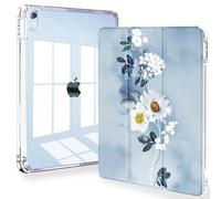 Feams iPad Air Case - Clear Back with Auto Sleep & Pencil Holder for iPad Air 5/4, 11-inch M2 (2024), Blue Floral