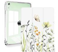 Feams iPad Air Case for iPad 10.9 inch - Clear Back Cover with Auto Sleep/Wake Function, Pencil Holder - Flower and Butterfly Design