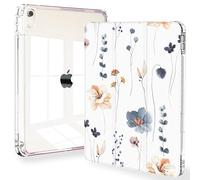 Feams iPad Air Case for iPad Air 10.9 inch iPad Air 10.9 inch Clear Back Cover with Auto Sleep/Wake Function and Pencil Holder Simple Flowers