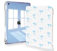 Feams Slim Case for iPad (A16) 11th Generation 11 Inch 2025, iPad 10th Generation 10.9 Inch 2022, Tri-Fold Stand Clear Back Cover with Pencil Holder & Auto Sleep, Blue Bow