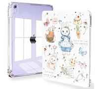 Feams Slim Case for iPad Air 11-inch M3 2025 / M2 2024, iPad Air 5th Generation 2022 / iPad Air 4th Generation 2020 10.9 Inch Case Clear Back with Pencil Holder & Auto Sleep, Cute Bunny with Blue Bow