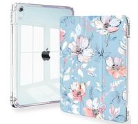 Feams Slim Case for iPad Air 11-inch M3 2025 / M2 2024, iPad Air 5th Generation 2022 / iPad Air 4th Generation 2020 10.9 Inch Case Clear Back with Pencil Holder & Auto Sleep, Blue Flower