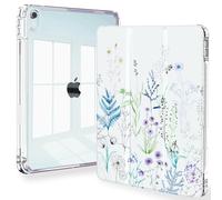 Feams Slim Case for iPad Air 11-inch M3 2025 / M2 2024, iPad Air 5th Generation 2022 / iPad Air 4th Generation 2020 10.9 Inch Case Clear Back with Pencil Holder & Auto Sleep, Elegant Flowers