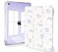 Feams Slim Case for iPad Air 11-inch M3 2025 / M2 2024, iPad Air 5th Generation 2022 / iPad Air 4th Generation 2020 10.9 Inch Case Clear Back with Pencil Holder & Auto Sleep, Cute Purple Blossom