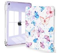 Feams Slim Case for iPad Air 11-inch M3 2025 / M2 2024, iPad Air 5th Generation 2022 / iPad Air 4th Generation 2020 10.9 Inch Case Clear Back with Pencil Holder & Auto Sleep, Pink Blue Butterflies