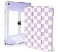Feams Slim Case for iPad Air 11-inch M4/M3/M2 (2026/2025/2024), iPad Air 5th/4th Generation (2022/2020) 10.9 Inch Case Clear Back with Pencil Holder & Auto Sleep, Purple Checkered