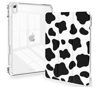 Feams Slim Lightweight Trifold iPad 10.9 Case, Clear Back Transparent Cover with Pencil Holder & Auto Sleep/Wake for iPad 10th Gen 2022, Cow Print